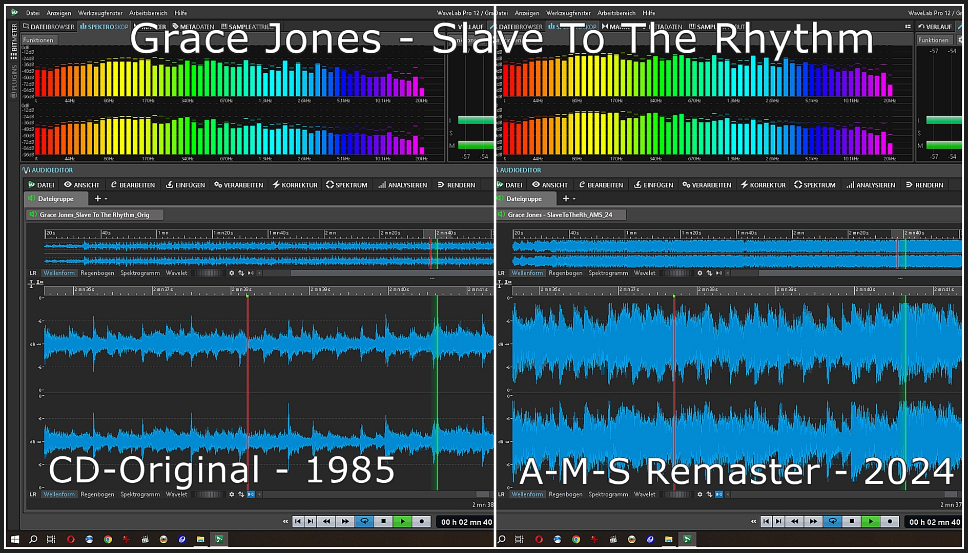 Screenshot aus WaveLab. Mastering 1985 und 2024 anschaulich gemacht.